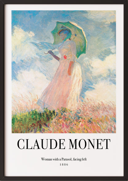 Frau hängt Woman with a Parasol, facing left von Claude Monet als Poster in schwarzem Rahmen an die Wand