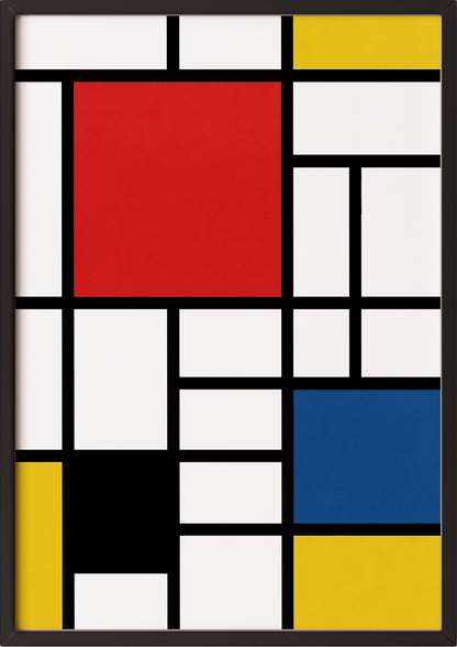Bauhaus-Wandkunst im schwarzen Rahmen angelehnt an farbneutrale Fläche