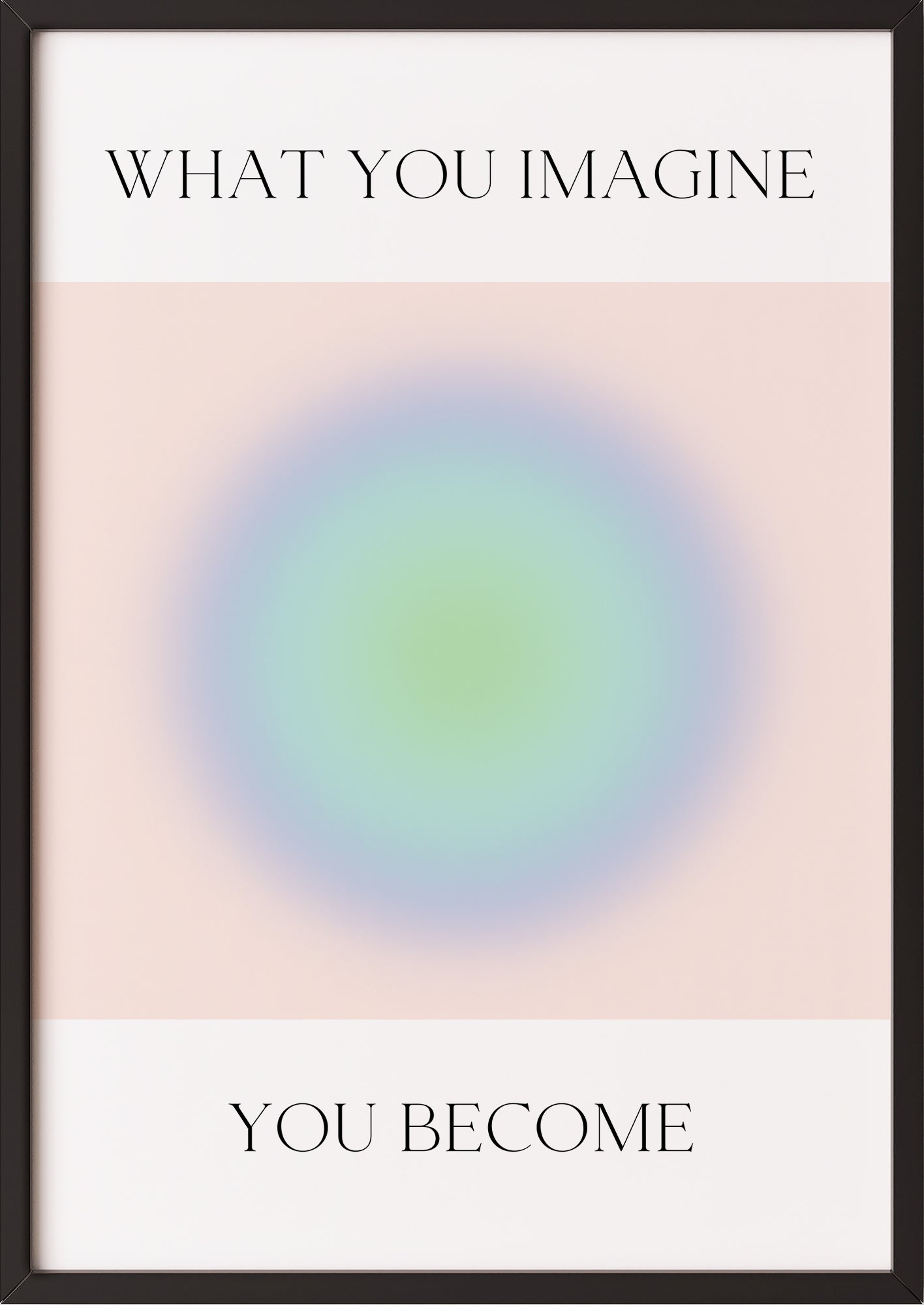 Poster mit blauer Lichtaura im Rahmen, Motiv angelehnt an Wand