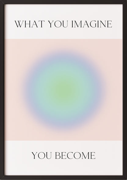 Poster mit blauer Lichtaura im Rahmen, Motiv angelehnt an Wand