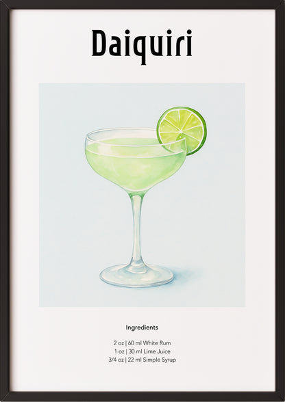 Daiquiri-Poster im schwarzen Rahmen vor weißem Hintergrund