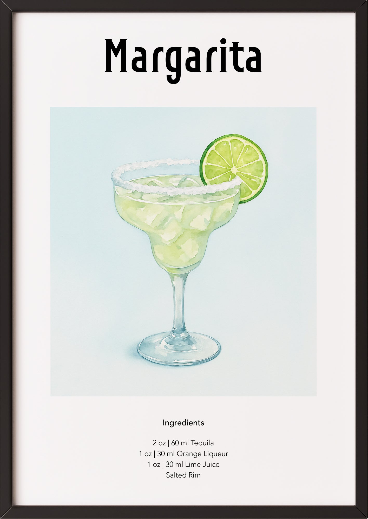 Margarita Poster im schwarzen Rahmen vor weißem Hintergrund