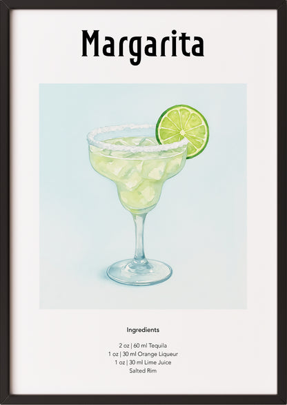 Margarita Poster im schwarzen Rahmen vor weißem Hintergrund