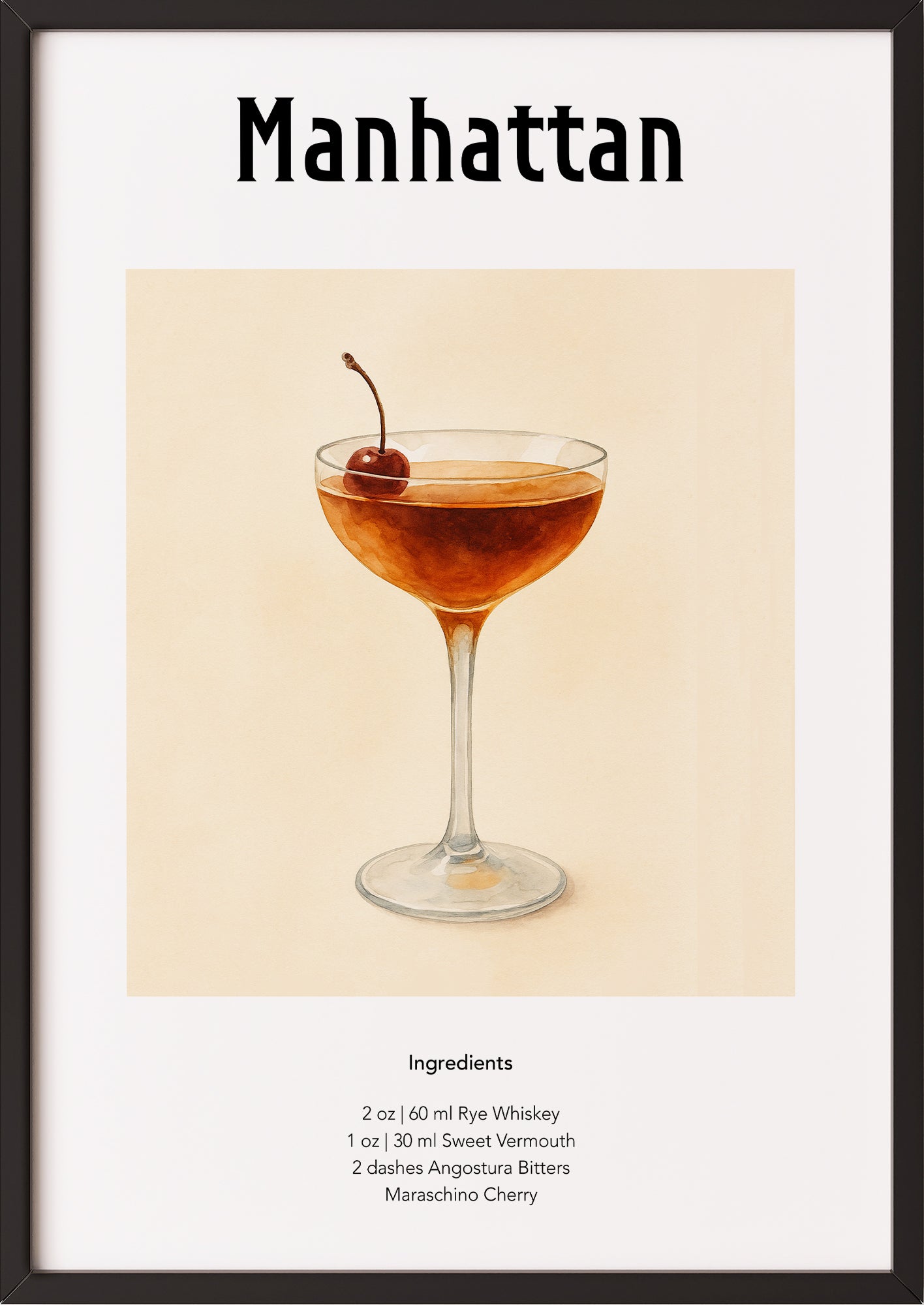 Manhattan Poster im schwarzen Rahmen vor cremefarbenem Hintergrund