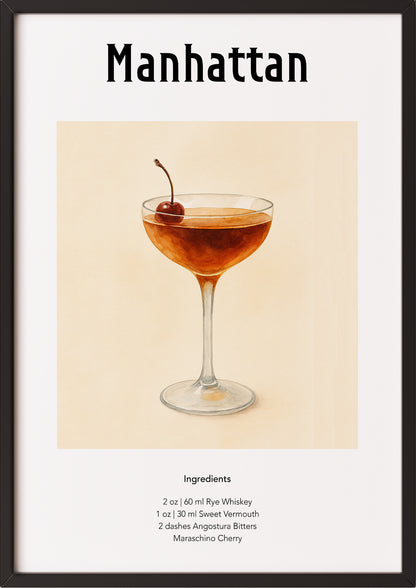 Manhattan Poster im schwarzen Rahmen vor cremefarbenem Hintergrund