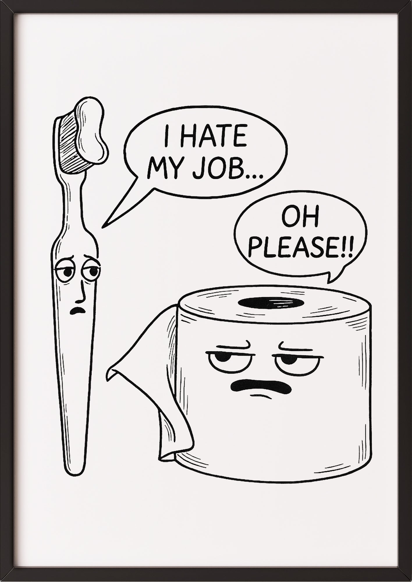 Zahnbürste und Klopapier Cartoon im schwarzen Rahmen