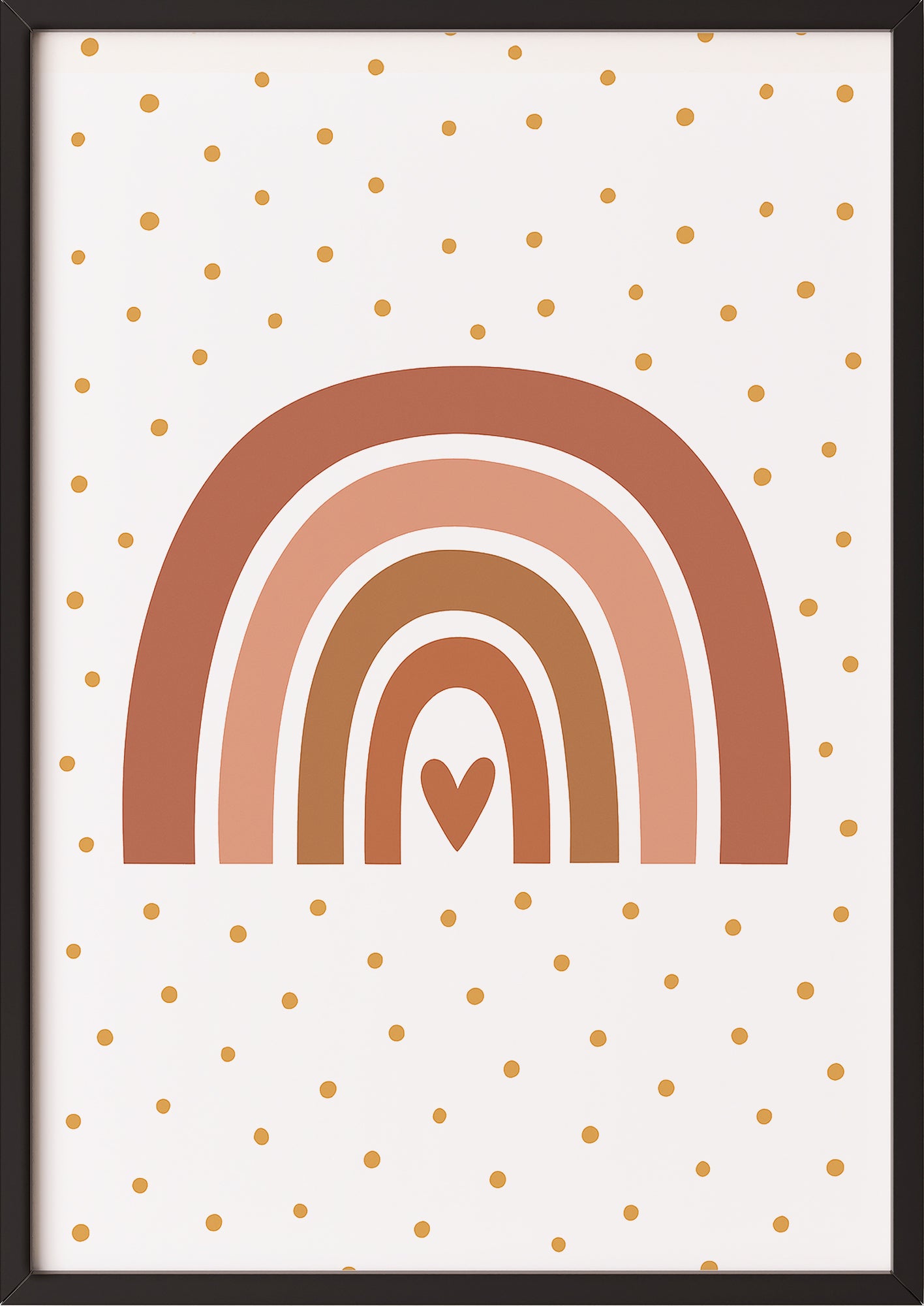 Regenbogenillustration mit Herz in gerahmter Form, an Wand gelehnt