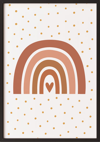 Regenbogenillustration mit Herz in gerahmter Form, an Wand gelehnt
