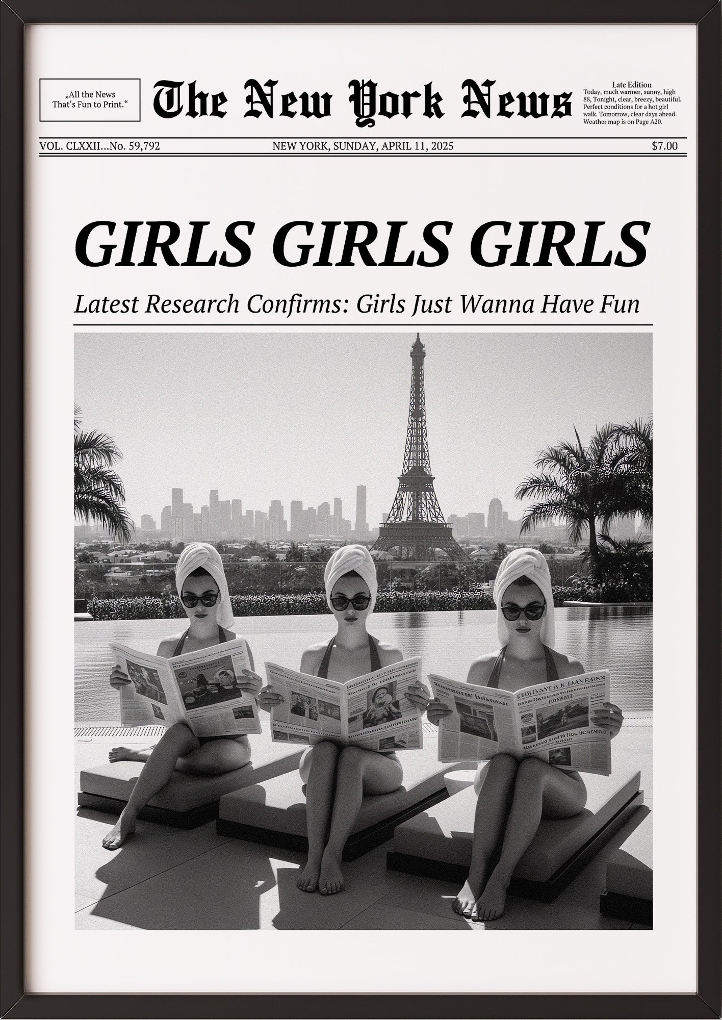 Poster GIRLS GIRLS GIRLS im schwarzen Holzrahmen