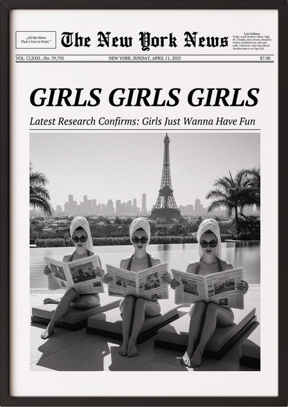 Poster GIRLS GIRLS GIRLS im schwarzen Holzrahmen