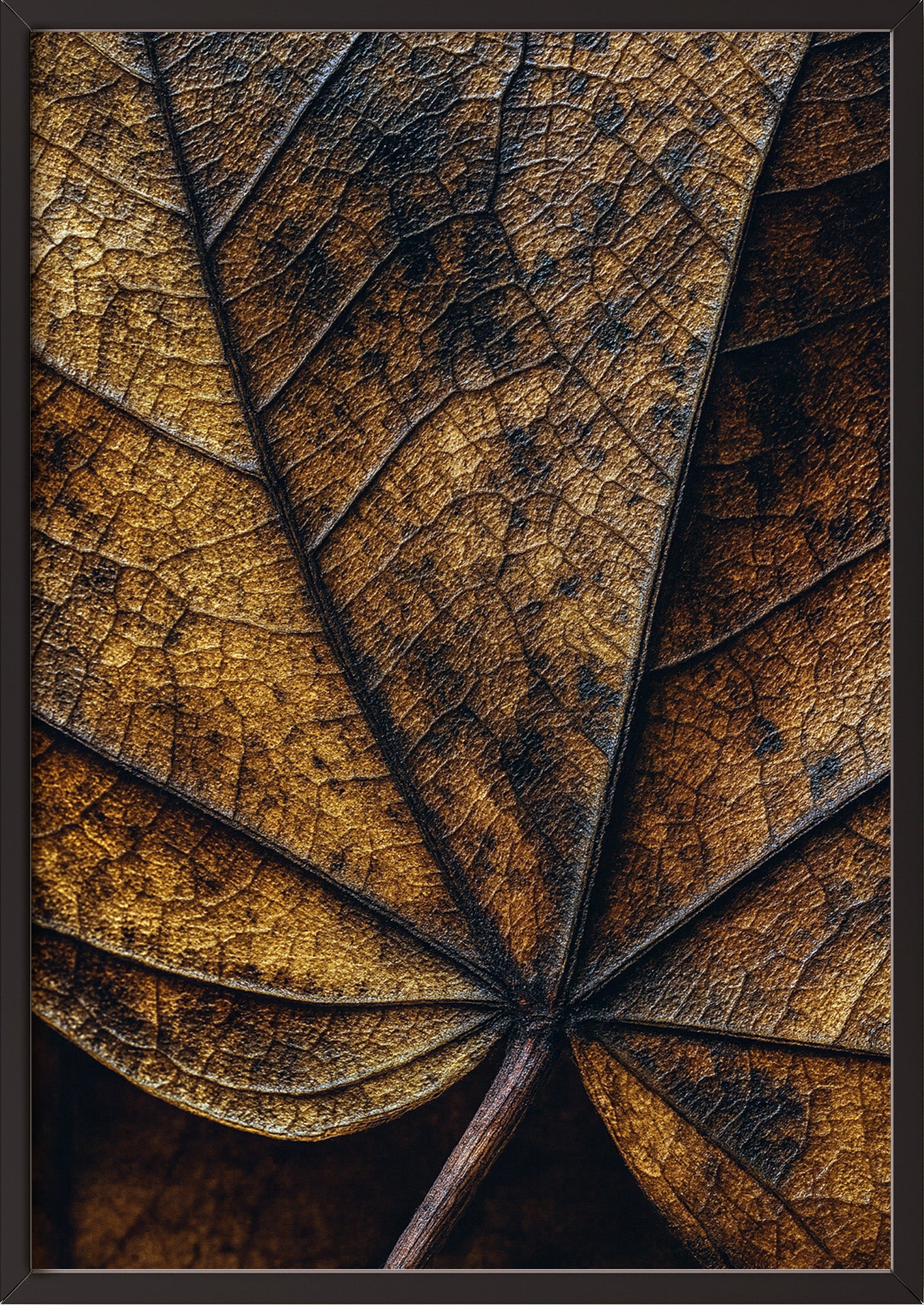 Poster Herbst Blatt Nahaufnahme im schwarzen Holzrahmen