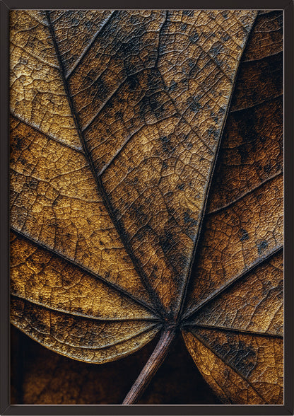 Poster Herbst Blatt Nahaufnahme im schwarzen Holzrahmen
