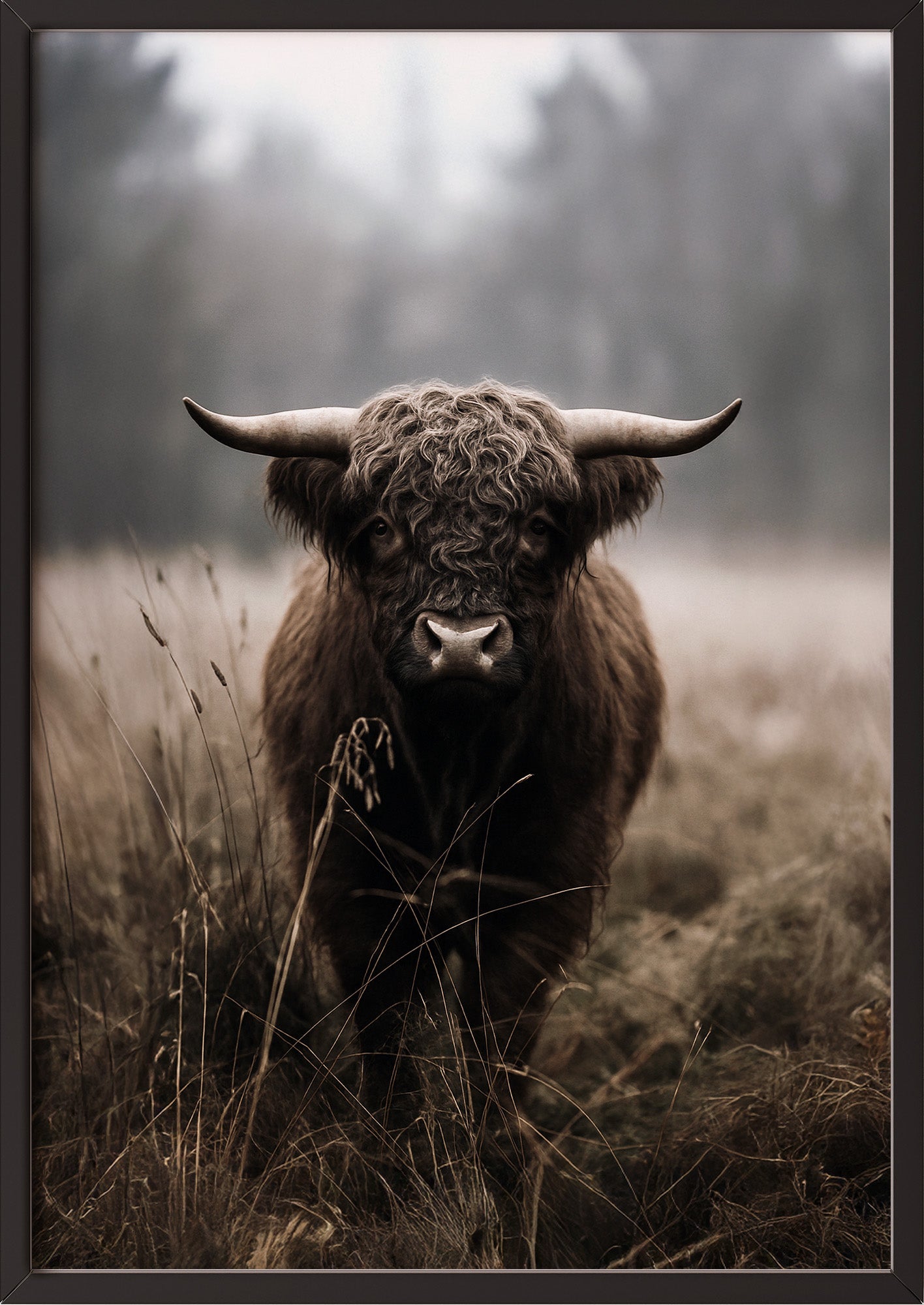 Poster Highland Cow im schwarzen Holzrahmen