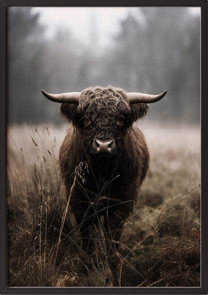 Poster Highland Cow im schwarzen Holzrahmen