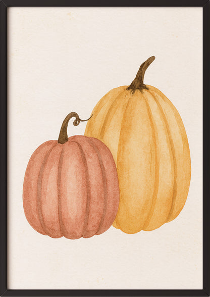 Poster Kürbis Illustration Watercolor im schwarzen Holzrahmen