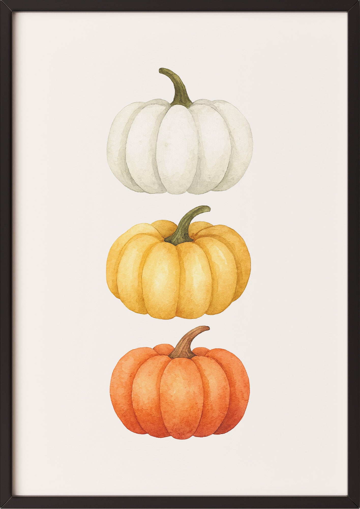 Poster 3er Kürbis Illustration Watercolor im schwarzen Holzrahmen
