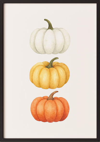 Poster 3er Kürbis Illustration Watercolor im schwarzen Holzrahmen