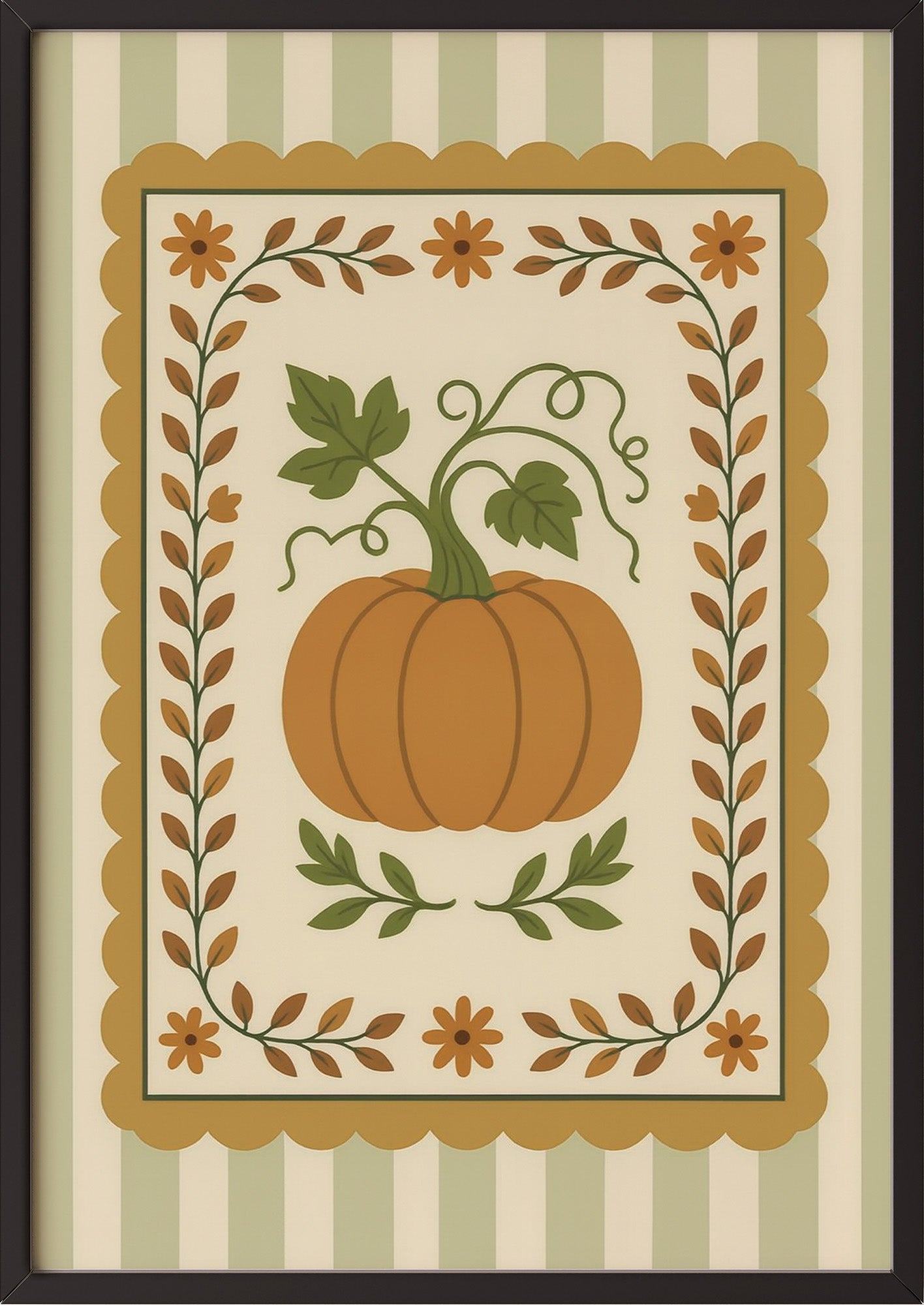 Poster Kürbis Ornament Illustration im schwarzen Holzrahmen