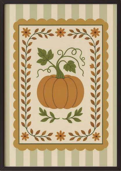 Poster Kürbis Ornament Illustration im schwarzen Holzrahmen