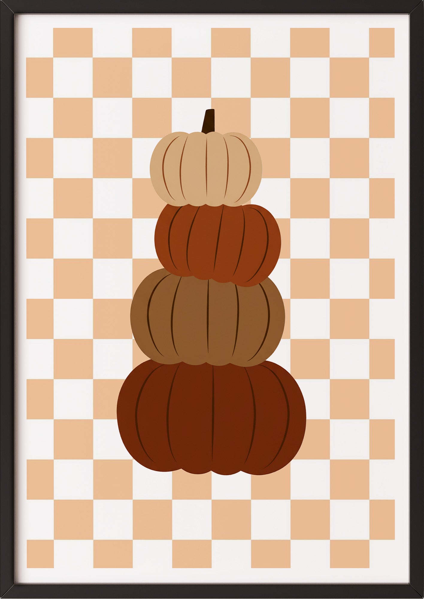 Poster Kürbis on Squares Illustration im schwarzen Holzrahmen