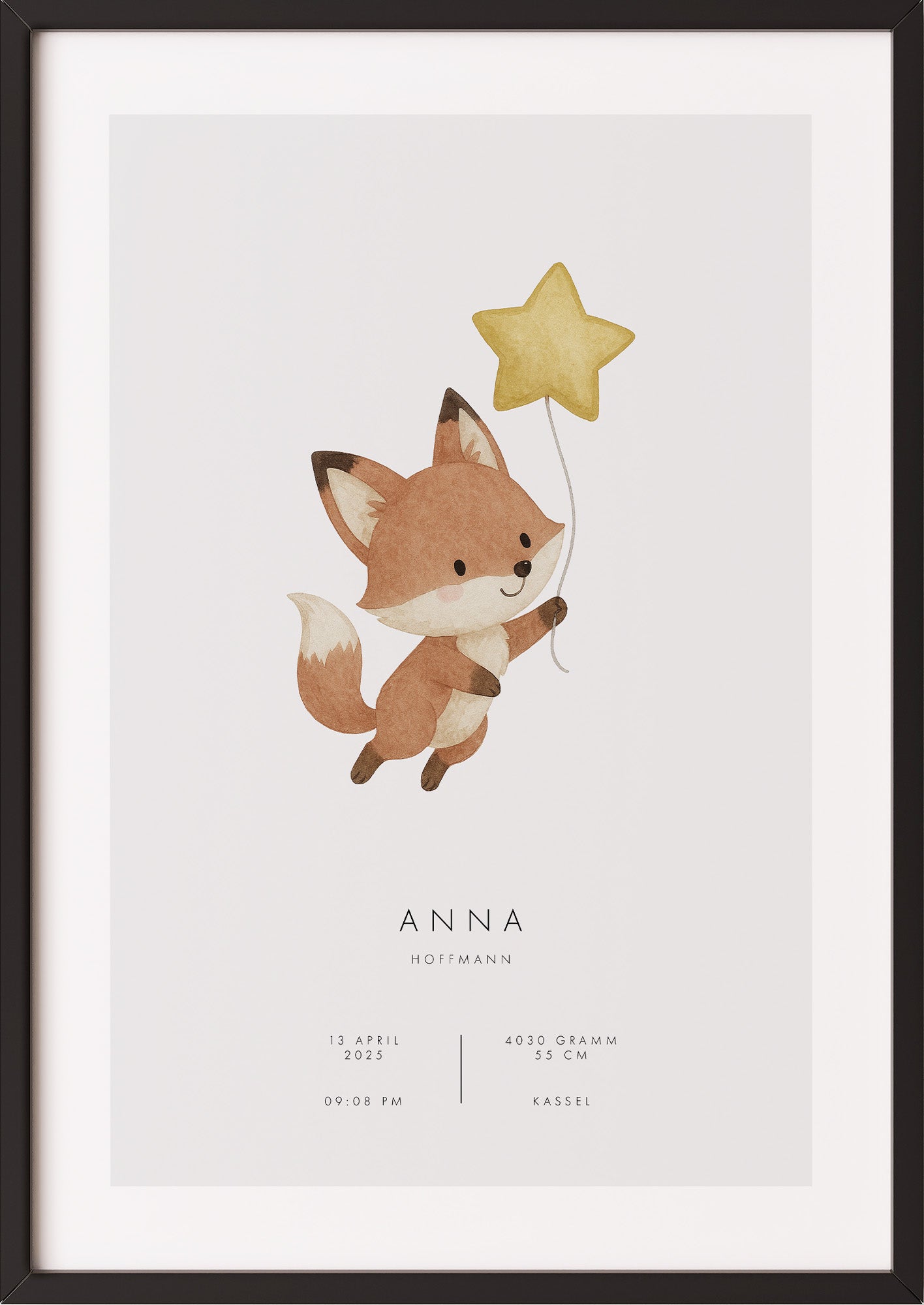 Poster Kleiner Fuchs im schwarzen Rahmen