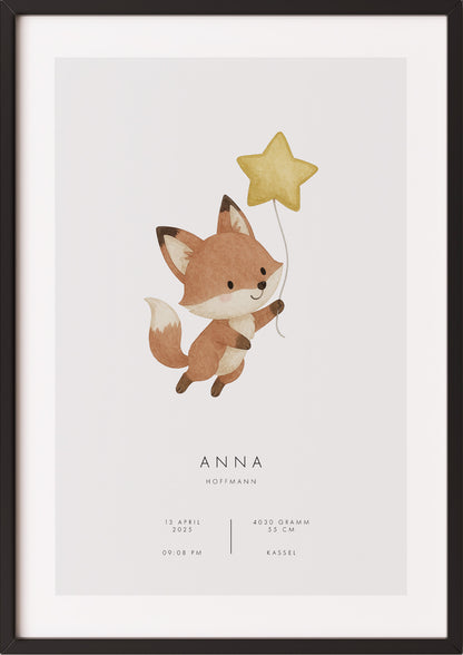 Poster Kleiner Fuchs im schwarzen Rahmen