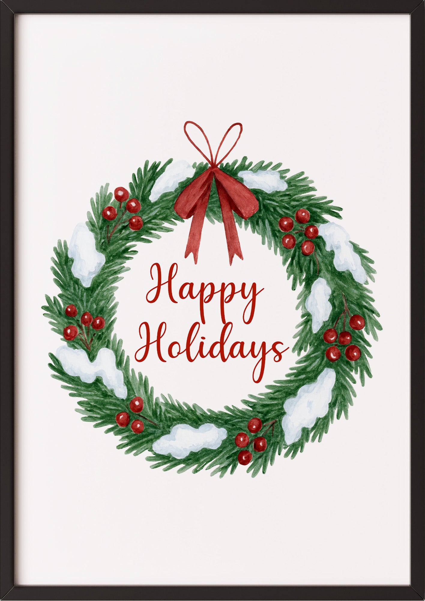 Poster Happy Holidays Weihnachtskranz Illustration im schwarzen Rahmen