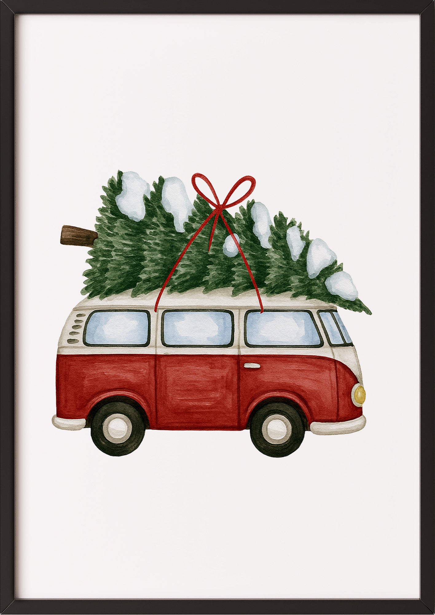 Poster Van mit Weihnachtsbaum Illustration im schwarzen Rahmen