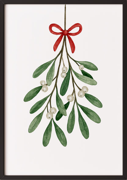 Poster Mistelzweig mit Schleife Illustration im schwarzen Rahmen