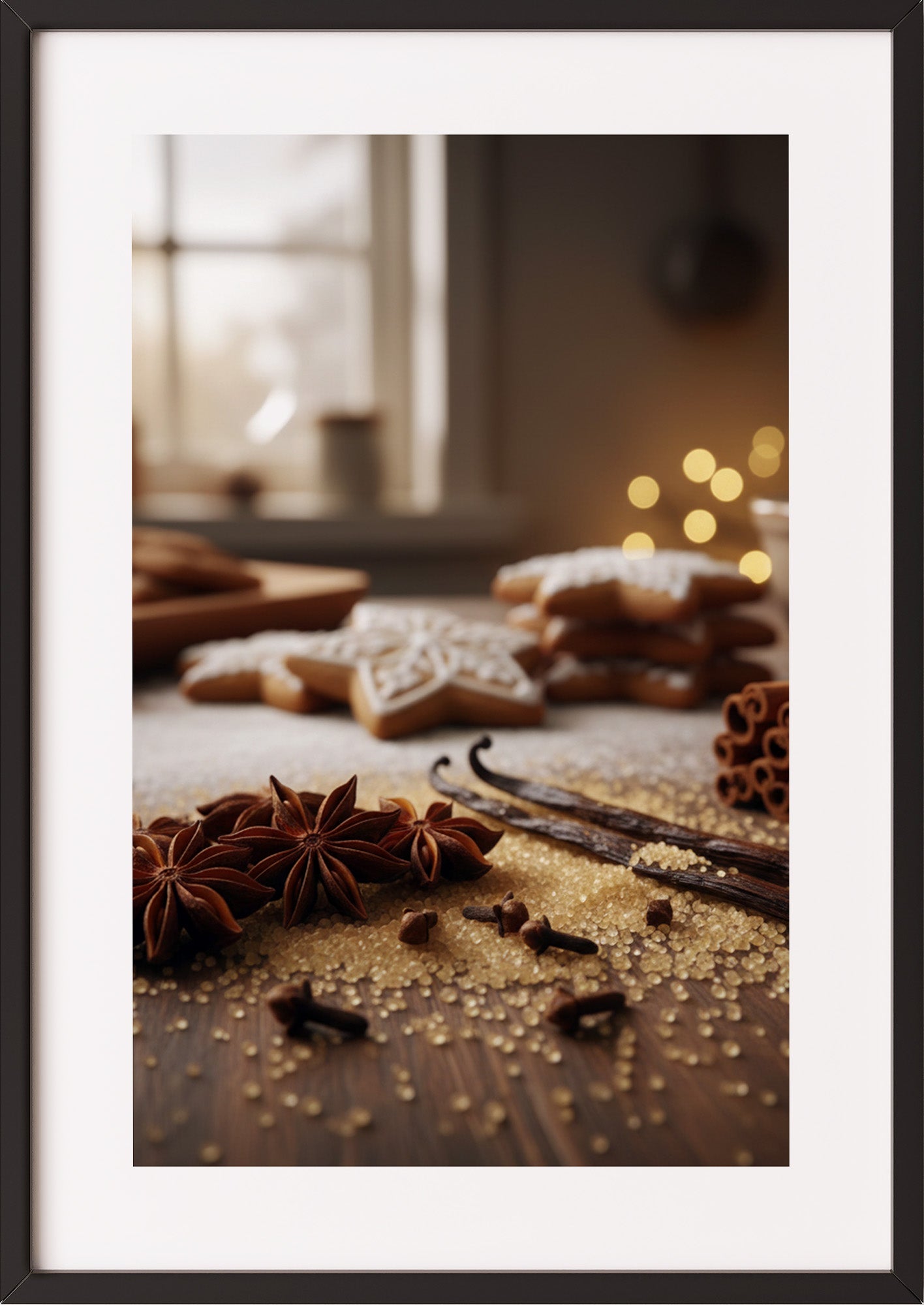 Poster Weihnachtstisch mit Gebäck im schwarzen Rahmen