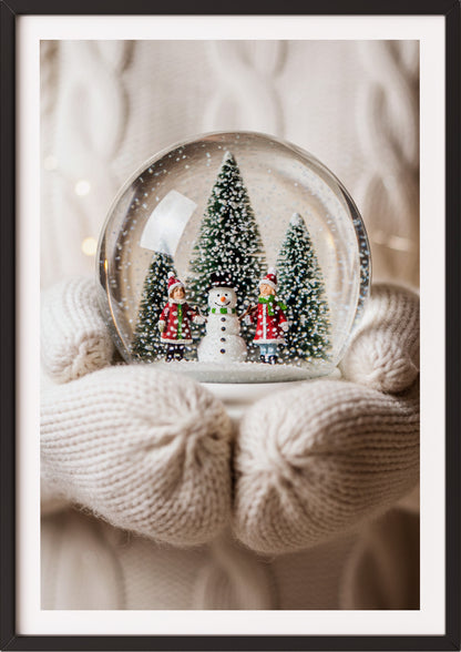 Poster Schneekugel im schwarzen Rahmen