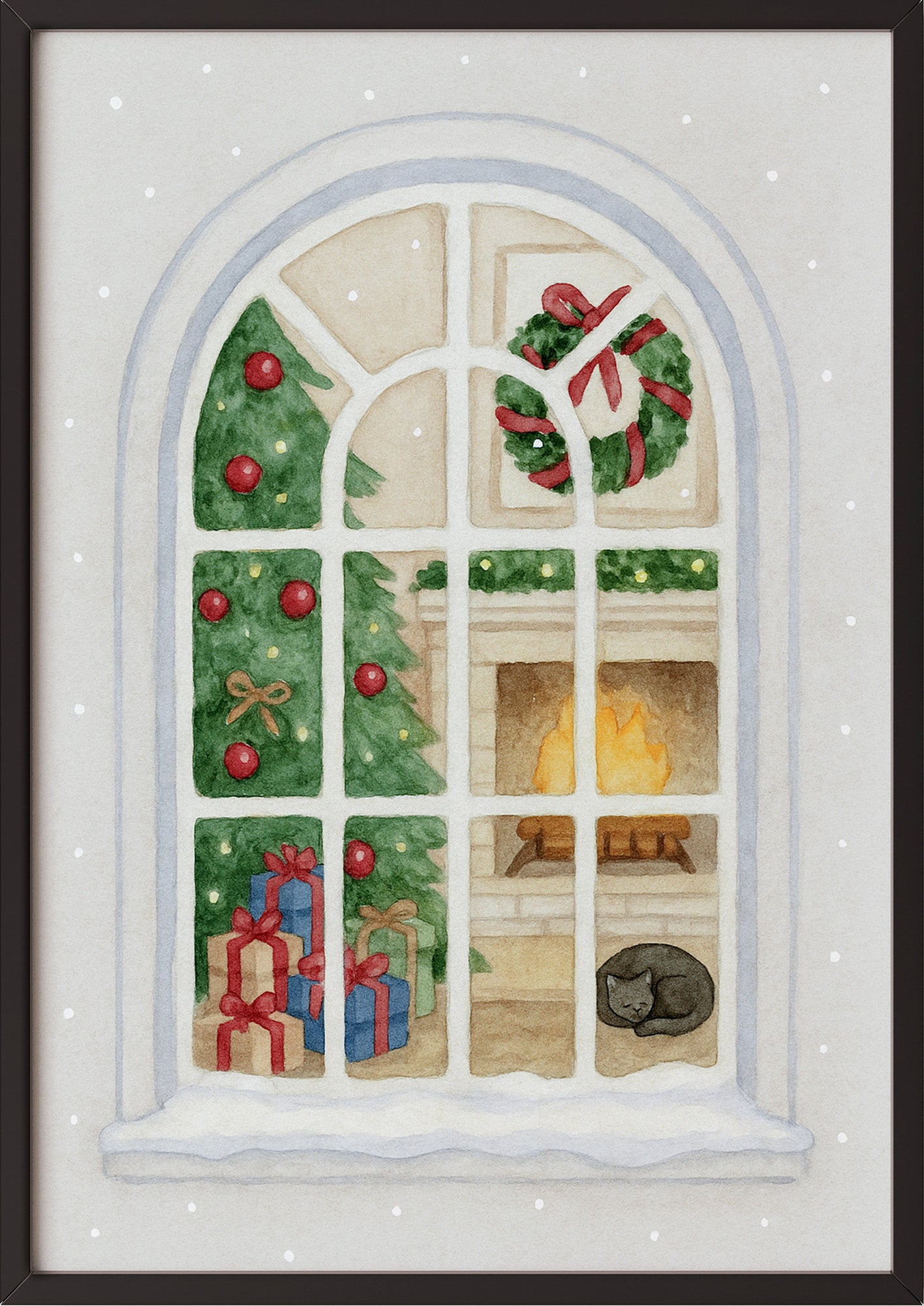 Poster Weihnachtsfenster Illustration im schwarzen Rahmen