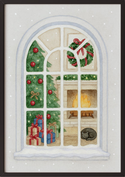 Poster Weihnachtsfenster Illustration im schwarzen Rahmen