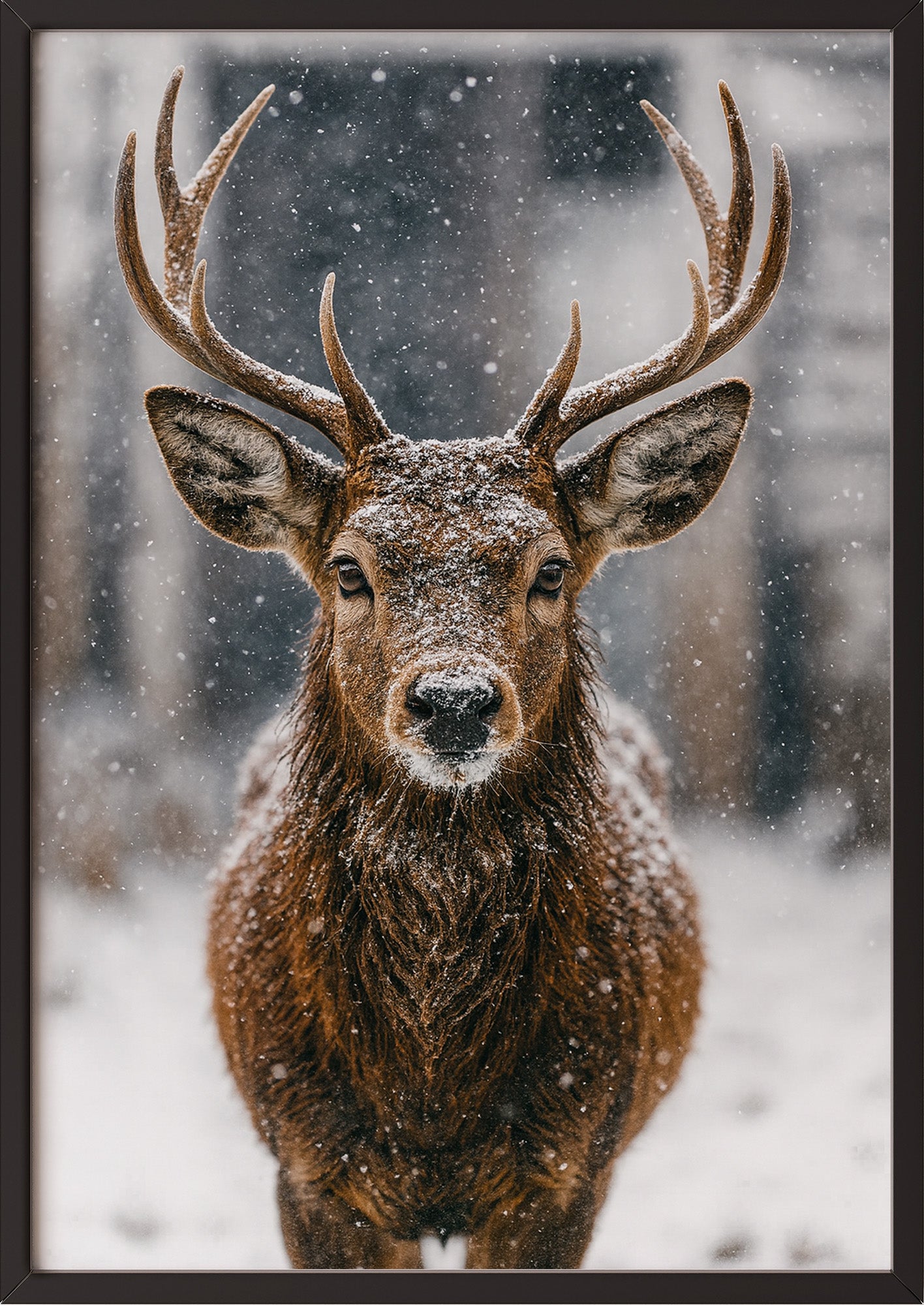 Poster Hirsch Nahaufnahme im schwarzen Rahmen