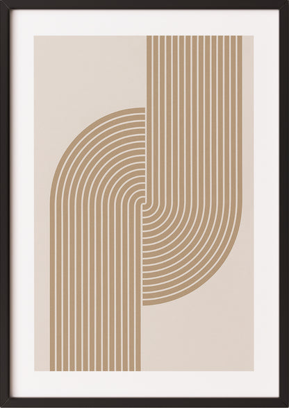 Geometrisches Linienbogen Poster in Beige mit schwarzem Rahmen – minimalistisches Wandbild