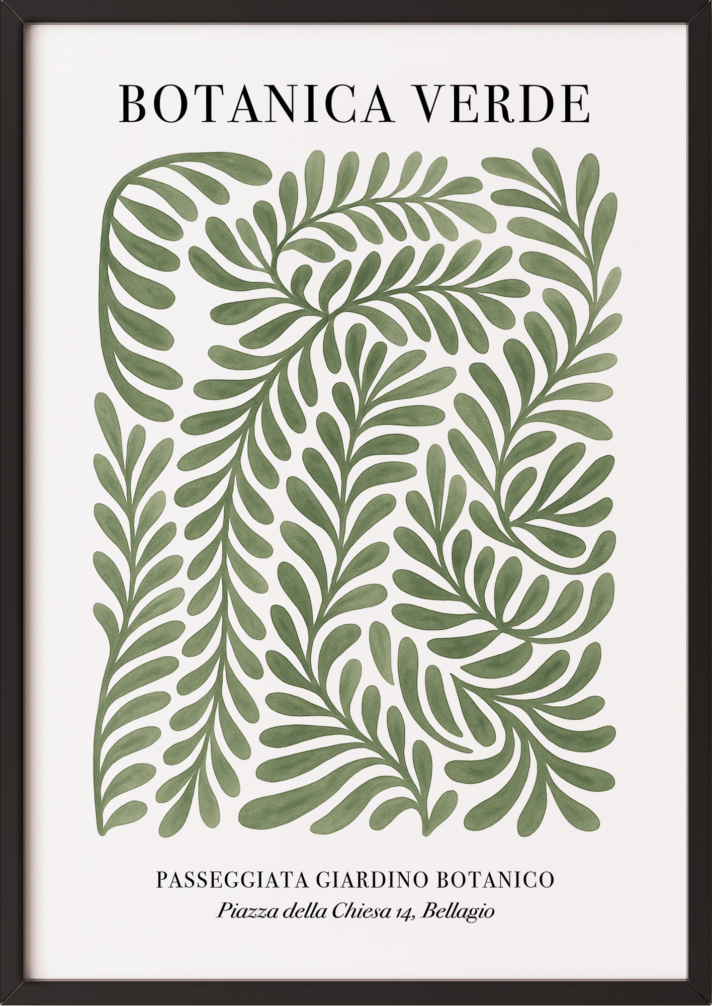BOTANICA VERDE Poster mit grünen Blättern & schwarzem Rahmen – elegante Wandkunst
