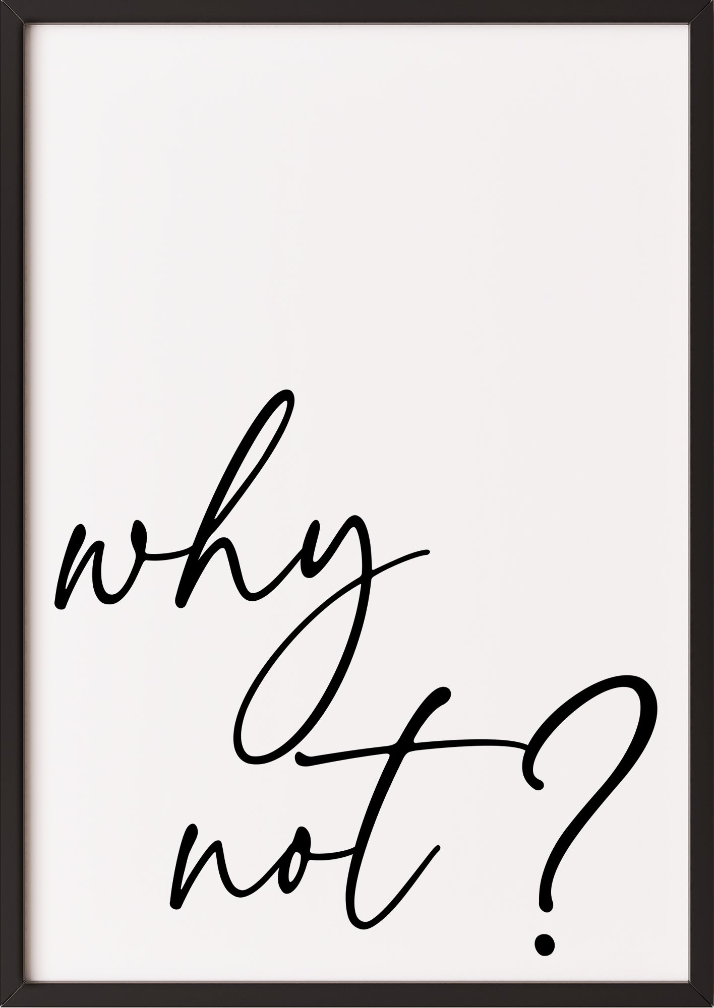 schwarzer Rahmen Why Not Wandbild elegant gerahmt in einem schwarzen Rahmen an einer weißen Wand mit schlichter Einrichtung