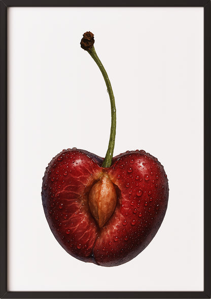 Halbierte Kirsche Kunstdruck mit schwarzem Rahmen – elegante Küchen Wandkunst