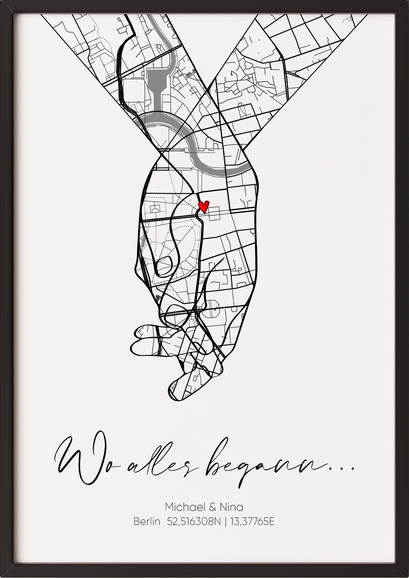 Wo alles Begann - Hand in Hand - Koordinaten - Personalisiert