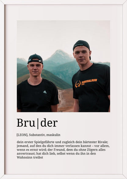 Bruder Definition im weißen Holzrahmen