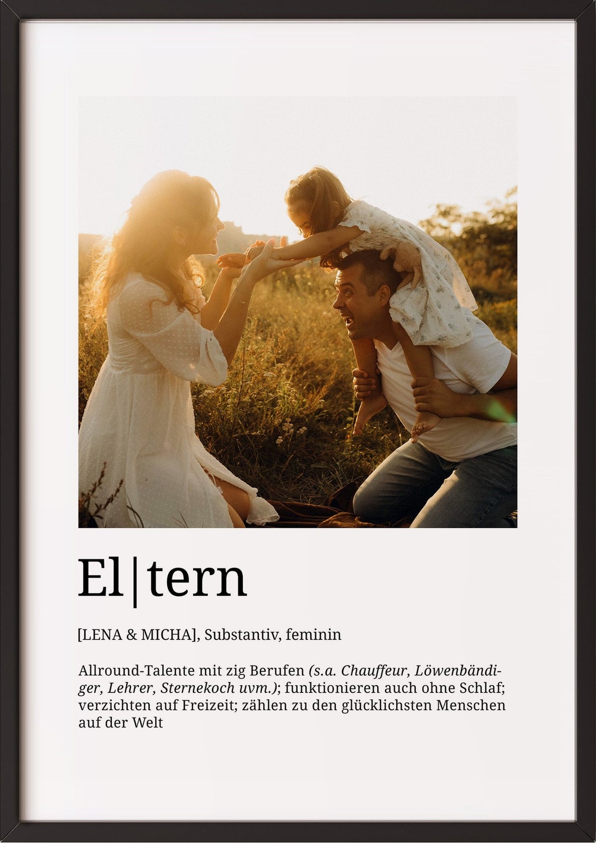 Eltern Definition Poster im schwarzen Holzrahmen