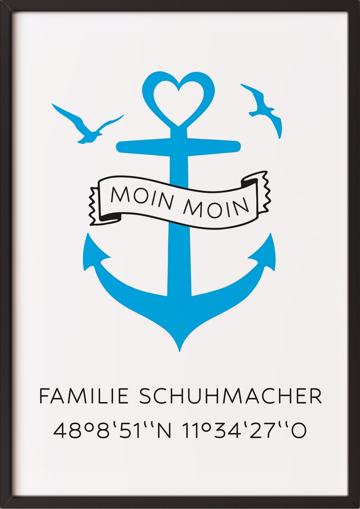 Anker Familienbild im schwarzen Holzrahmen