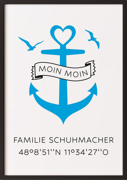 Anker Familienbild im schwarzen Holzrahmen