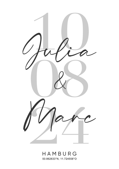 Hochzeits- / Paarbild mit Namen, Datum & Stadt - Personalisiert