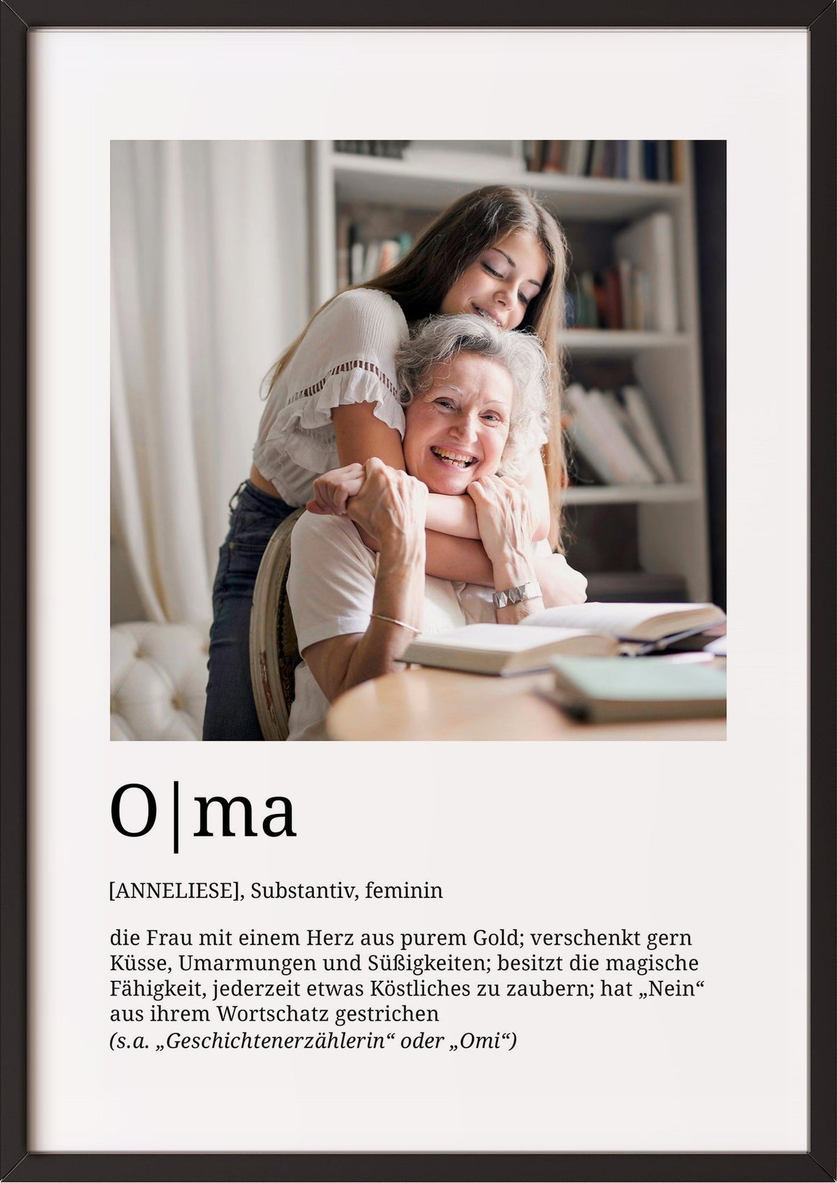 Oma Definition im schwarzen Holzrahmen