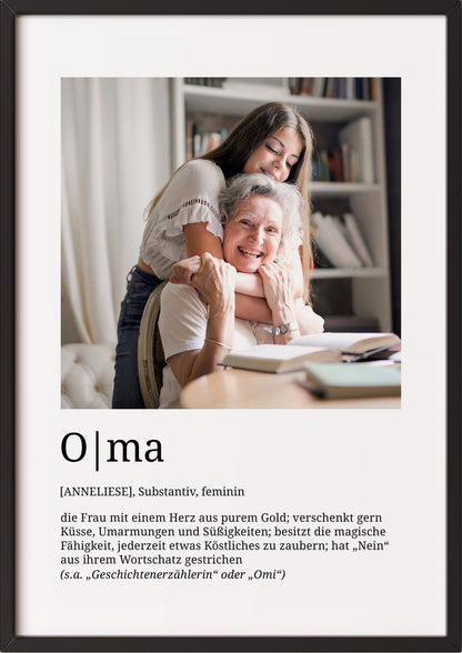 Oma Definition im schwarzen Holzrahmen