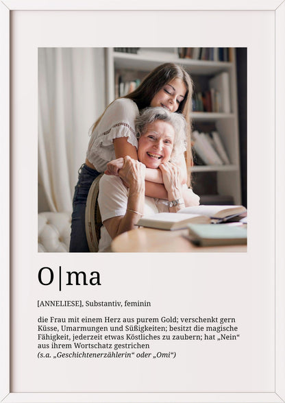 Oma Definition im weißen Holzrahmen