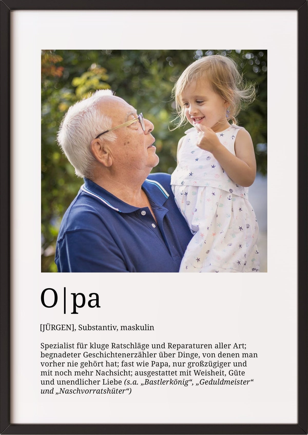 Opa Definition im schwarzen Holzrahmen
