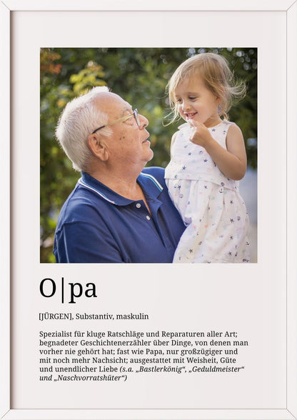Opa Definition im weißen Holzrahmen