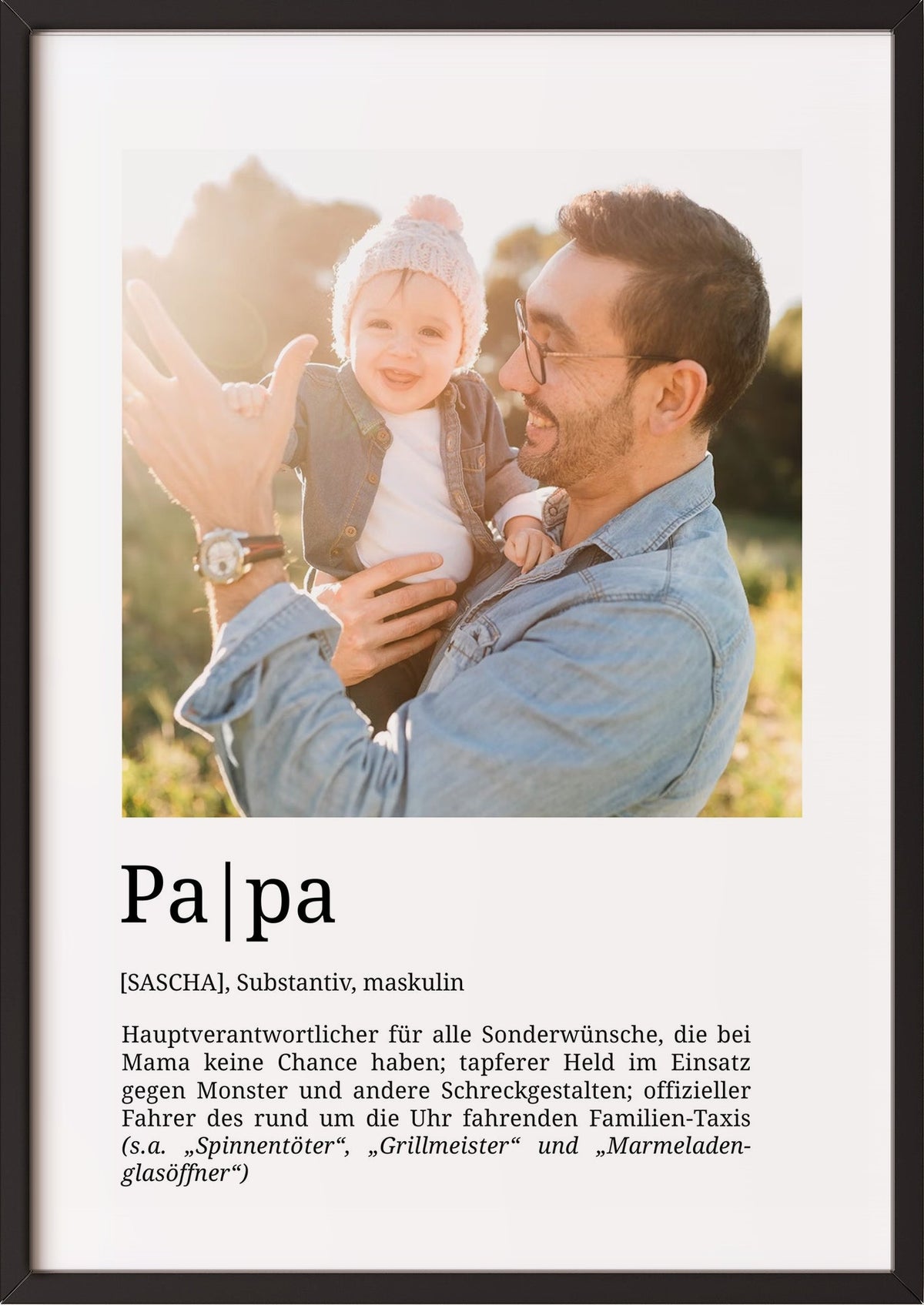 Papa Definition im schwarzen Holzrahmen